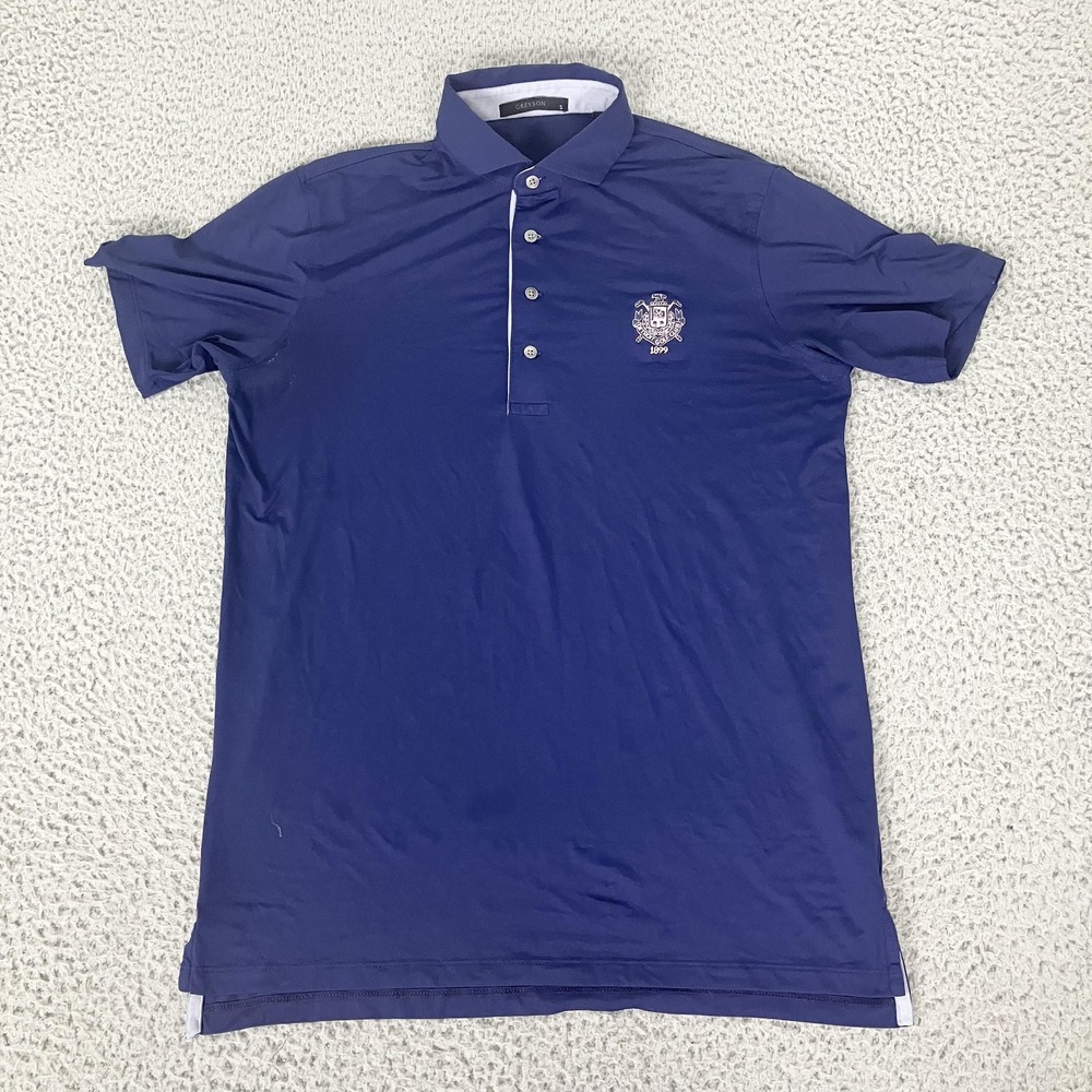 Greyson Polo Shirt Mens Small Blue Detroit Golf Club Golf Performance Stretch